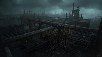 Fototapeta premium Complex industrial maze under a brooding sky
