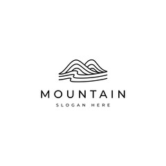 mountain logo with wave style in linear line art design