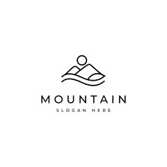 mountain logo with waves element line art design style