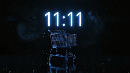 11.11 Singles Day Shopping Cart Reveal with Neon Explosion Effect