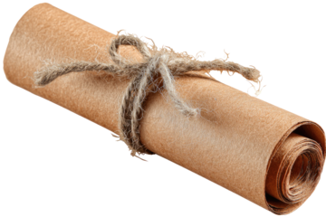 Rolled, light brown parchment scroll tied with twine