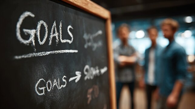 Business innovation with clear growth goals, measurable success, strategic achievement, vision-focused team environment, productivity-driven setting, goal-setting process, business planning