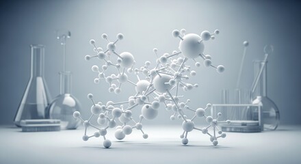 White Abstract Molecule and Atom Structure Model - Science, Medical Background, Skincare Technology, and Cosmetic Innovation. 3D rendering.