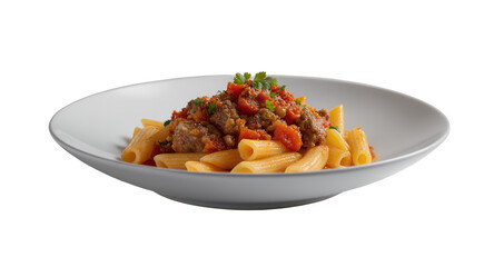 Pasta dish with meat and tomato sauce, delicious and appetizing food concept