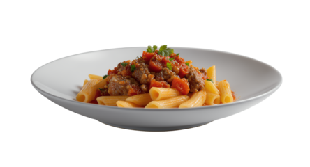 Pasta dish with meat and tomato sauce, delicious and appetizing food concept