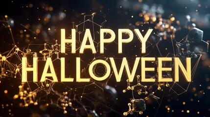 Futuristic Happy Halloween Text with Glowing Network Lines. Generative AI