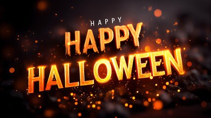 Hot Glowing Happy Halloween Lettering with Fire Particles. Generative AI