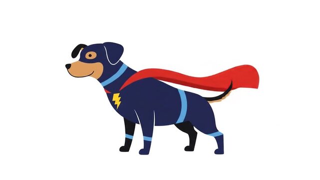 A cartoon dog wearing a superhero costume with a red cape