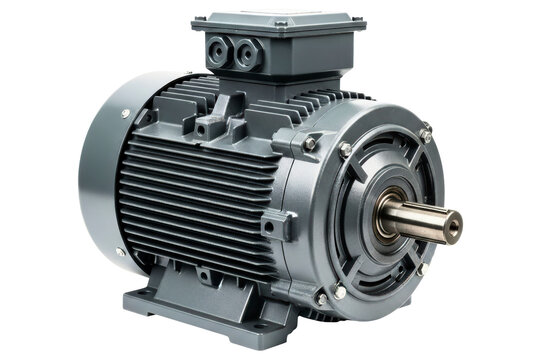 Industrial three-phase asynchronous electric motor for machinery on a transparent background