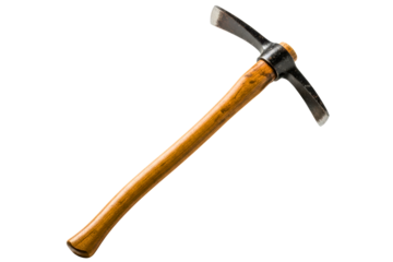 Classic mining pickaxe with a wooden handle for digging rock on a transparent background