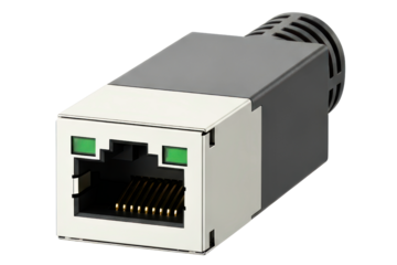 Industrial Ethernet network connector for data communication on a transparent background