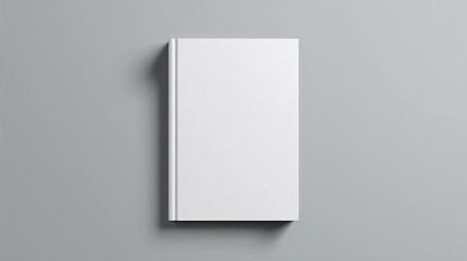 A blank, white book cover, centered on a plain, gray background, ready for design.