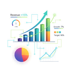 Growth Analytics: A vibrant, modern infographic visualizes business growth, showcasing rising metrics, data analysis, and key performance indicators (KPIs) to illustrate progress.
