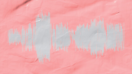 Sound wave painted on a pink paper with rough texture and white paint
