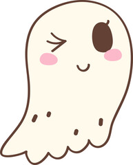 Cute Pastel Ghost Halloween Retro Cartoon Character Hand Drawn Illustration