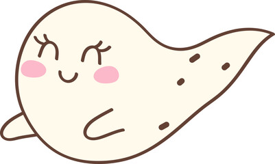 Cute Pastel Ghost Halloween Retro Cartoon Character Hand Drawn Illustration