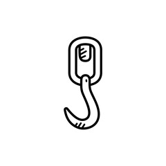 Black Line Art Illustration of Metal Hook with U Shaped Connector on Transparent Background...