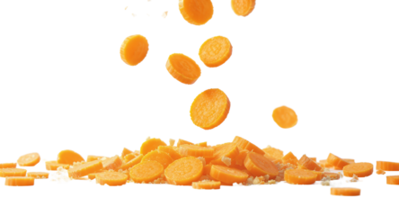 Sliced Carrots Falling on White Surface
