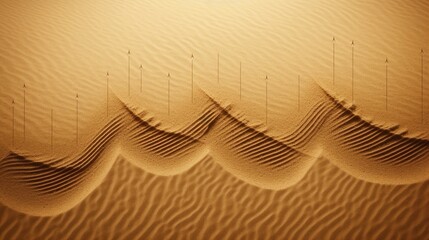 A wave chart drawn in sand, washing away between crests, symbolizing temporary peaks in sales or output erased quickly by foundational weaknesses or market shifts.