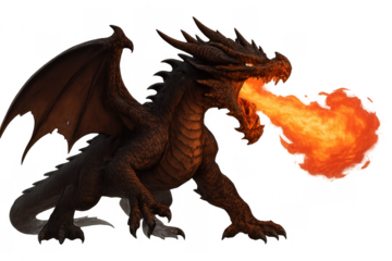 Fire breathing dragon mythical creature isolated transparent background