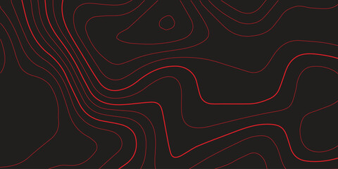 Abstract topographic map contour lines red black background panoramic terrain path mapping modern cartography vector illustration
