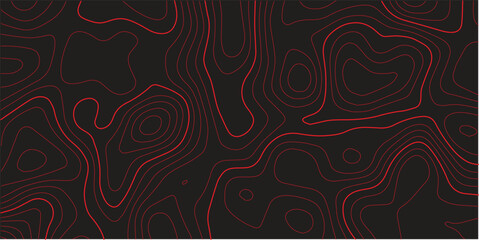 Detailed panoramic topographic map contour red lines black background terrain path mapping modern cartography vector design
