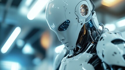 Fototapeta premium Futuristic Humanoid Robot with Sleek Design and LED Features