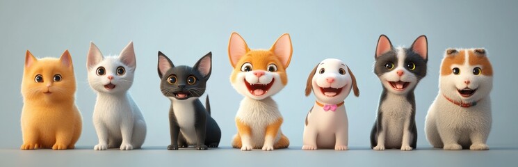 Obraz premium Cute Cartoon Animals Smiling Together in a Fun Cheerful Group