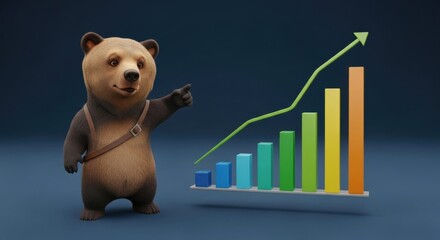 Optimistic outlook with a cartoon bear mascot points towards an upward trending chart