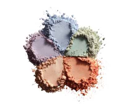 Pastel-colored loose powder, scattered in a circular pattern