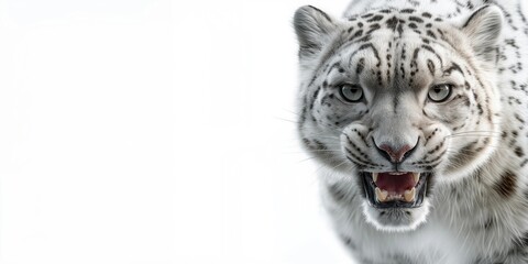 Obraz premium Fierce snow leopard,aggression and powe,predator's dominance,copy space,web banner,business.