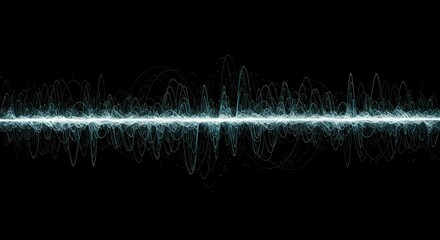 A pulsating, glowing blue waveform representing sound or energy against a stark black background.