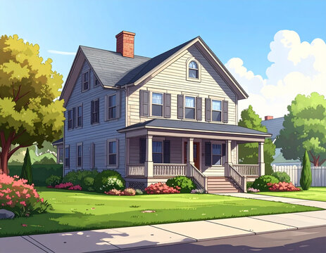 American Style House 2D illustration