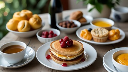 Cozy brunch scene at home on weekend