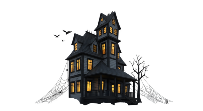Spooky Victorian Haunted House isolated png transparent background - Powered by Adobe