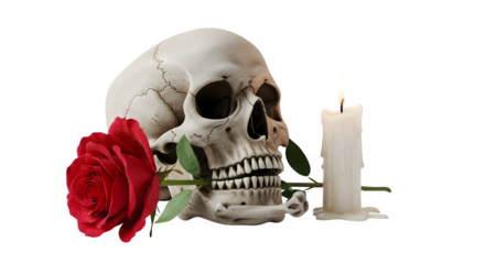 Skull, rose, and candle isolated png transparent background