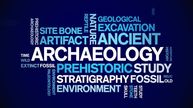Archaeology animated word cloud-text design animation tag kinetic typography seamless loop.