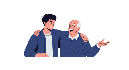 A young man and an old man talking.