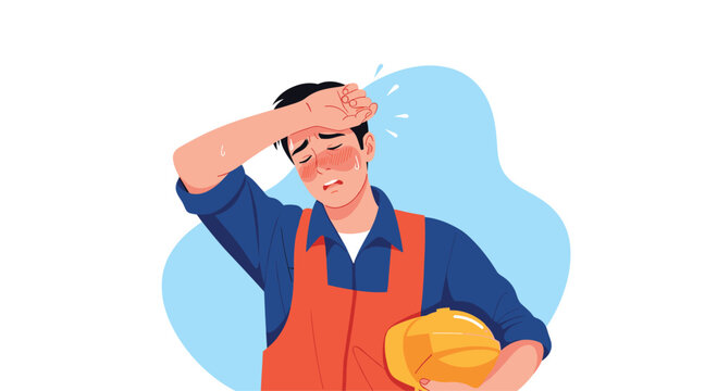 Construction worker suffering from heatstroke outdoors in the sun.