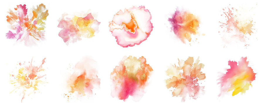 Explore a collection of soft pink watercolor splashes, perfect for creative projects. These elegant pastel designs add beauty and artistic expression to any digital or print work.
