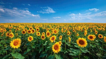 Obraz premium Sunflowers field under blue sky