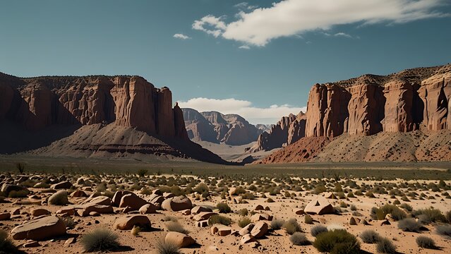 Noon view of rugged rocky canyon terrain - Powered by Adobe