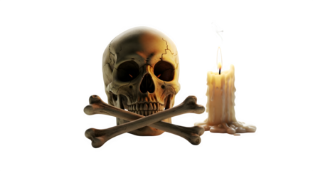 Halloween Skull and burning candle isolated png transparent background