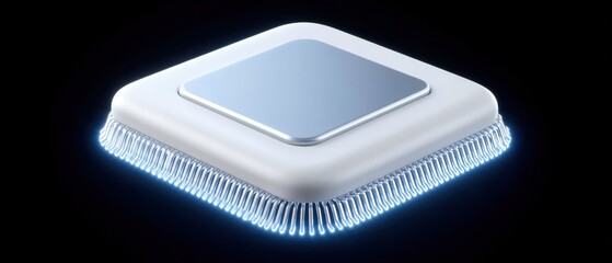 Visualize a cutting-edge processor with neon effects, highlighting a breakthrough quantum computing interface and its potential for data science innovations.