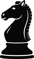 chess knight piece, classic carved profile, side view, solid black silhouette