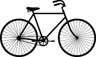 vintage bicycle with curved handlebars and thin tires, side profile, solid black silhouette