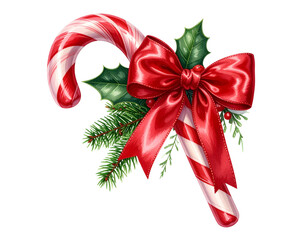 Classic Red and White Christmas Candy Cane with Bow PNG