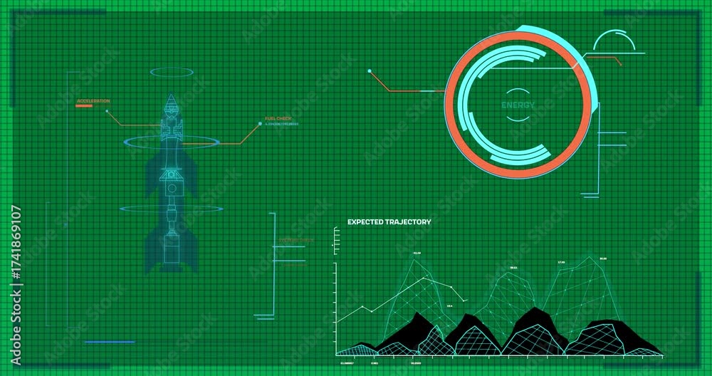 Wall mural animation of scientific data processing over transparent background