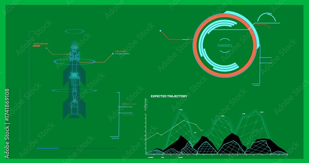 Wall mural animation of scientific data processing over transparent background