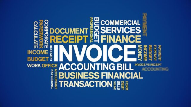 invoice animated word cloud-text design animation tag kinetic typography seamless loop.
